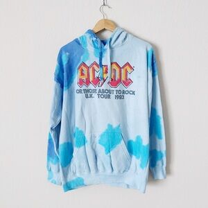 NEW AC/DC For Those About to Rock Tie-Dye Light Blue Band Hoodie